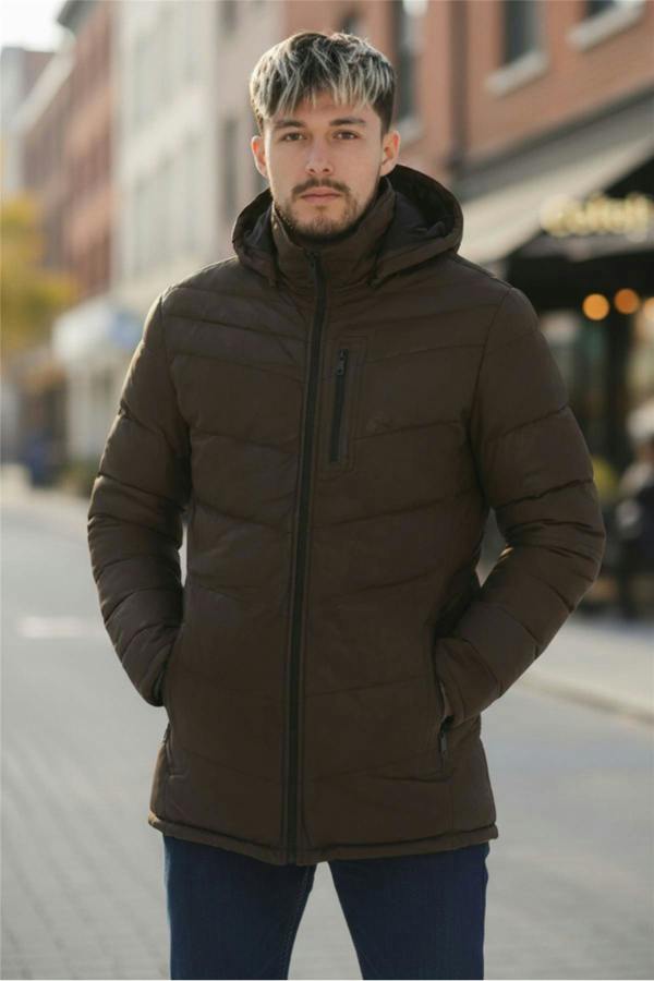 Infinity Leather Men's Leather Quilted Jacket Hooded Puffer Winter Coat - Olyic