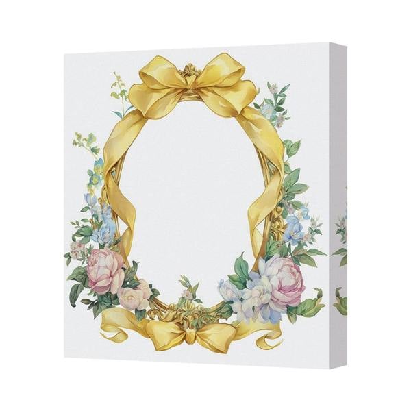 Benjamin Tate Design Floral Wreath Canvas Art Print With Golden Ribbon Frame Handmade In UK