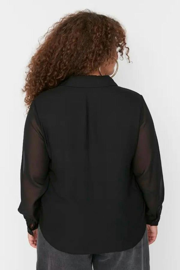 WOVCOR Long Sleeve Buttoned Chiffon Woven Plus Size Shirt