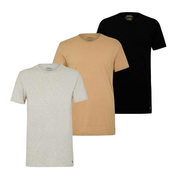 Ralph Lauren Mens Classic Cotton T-Shirt (Pack of 3) - Camel/Grey/Black - 