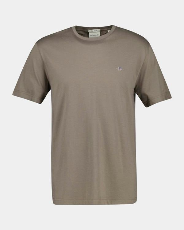 GANT Mens Regular Fit Short Sleeve Shield Logo T-Shirt - 260 Faded Taupe | CHO | Designer Mens Logo T-Shirts