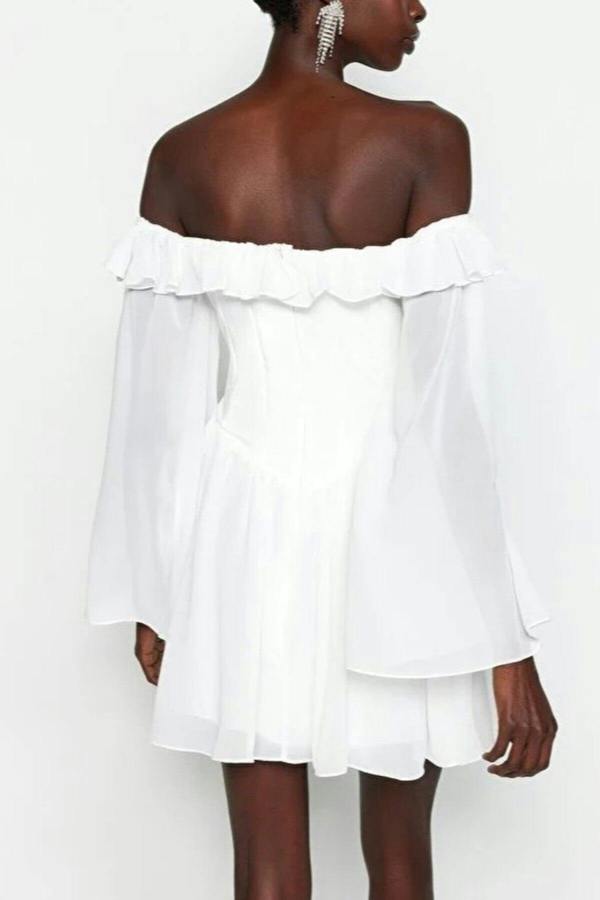 WOVCOR A-Line Ruffle Chiffon Evening Dress