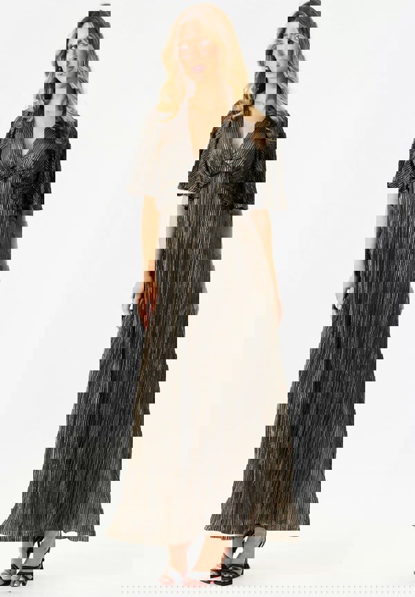 Gini London Black Metallic Plisse Maxi Dress