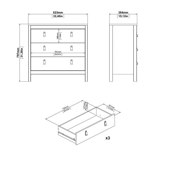 Furniture To Go Barcelona Chest 3 Drawers in Cashmere