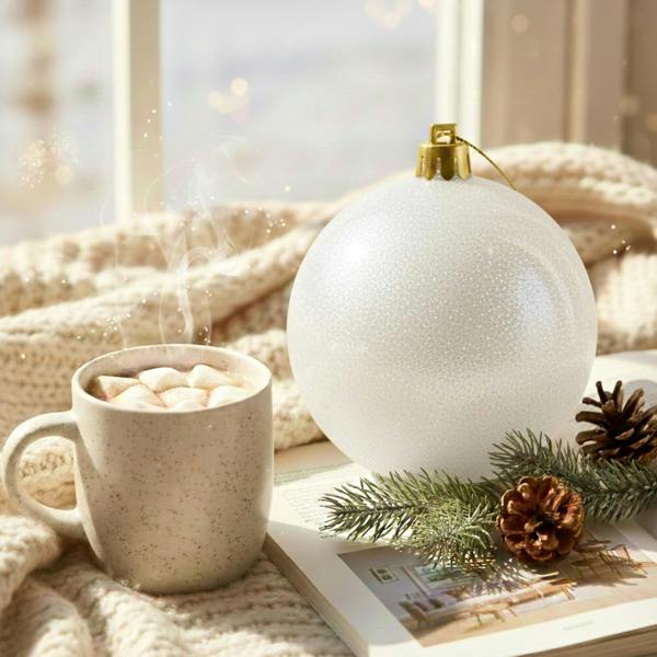 25cm White Glitter Christmas Bauble for Tree, Home Decor and Seasonal Displays image 9
