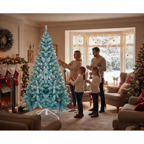 4ft to 8ft Blue Flocked Artificial Christmas Tree with Snowy Winter Effect and 308 Tips image 5