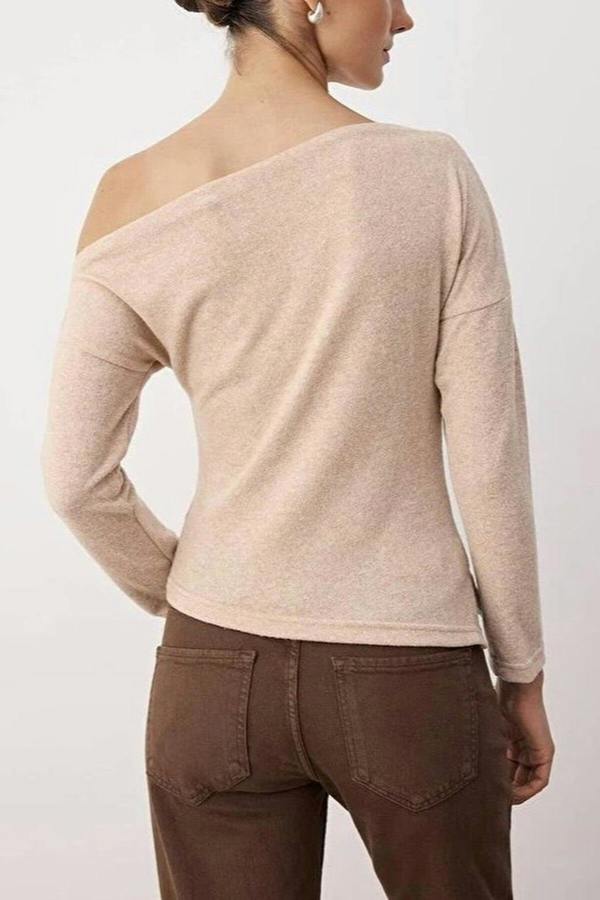 WOVCOR Asymmetrical Collar Soft Knit Blouse