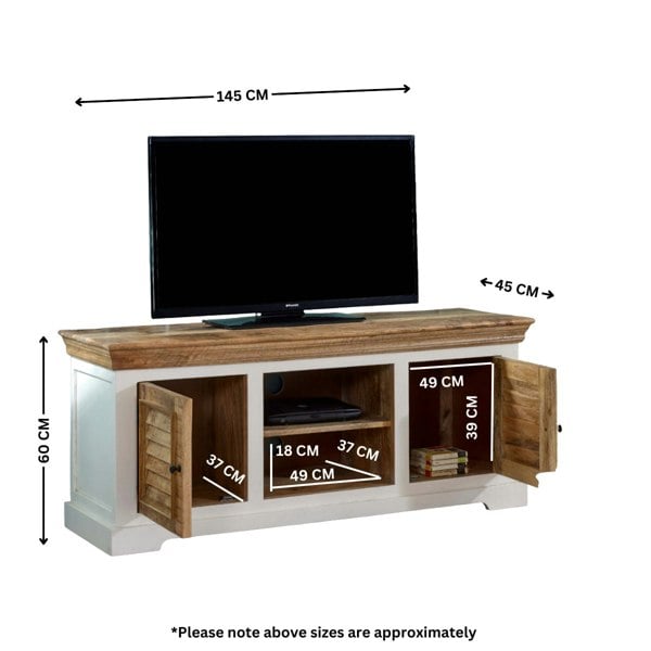 IH Design Milano Solid Mango Wood TV Cabinet White