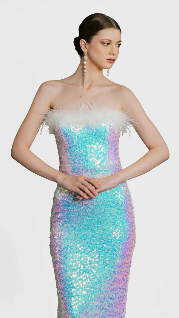 LuvForever Selene - White Bandeau Sequin Midi Dress