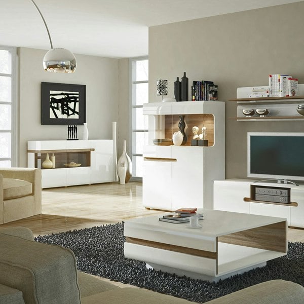 Furniture To Go Chelsea 3 Door Glazed Sideboard  in White with Oak Trim