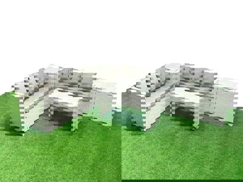 Fimous 6 Seater Garden Outdoor Rattan Furniture Set Rattan Garden Sofa Oblong Coffee Table with 2 Side Tables Light Grey Mixed