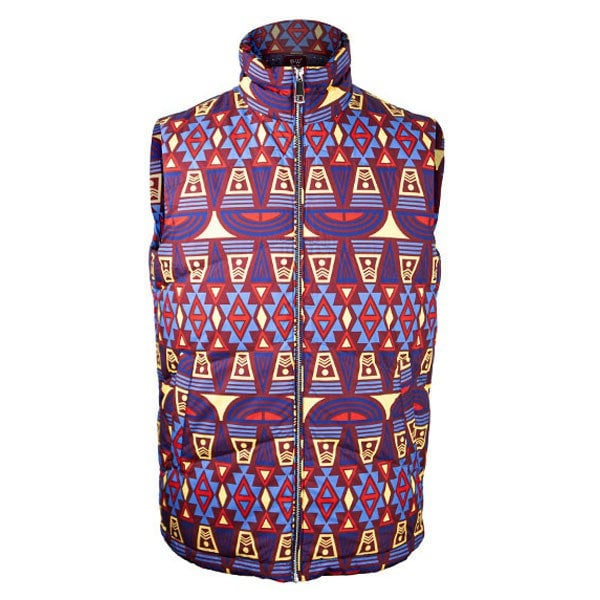 David WeJ Ethnic Print Padded Gilet Burgundy Multi