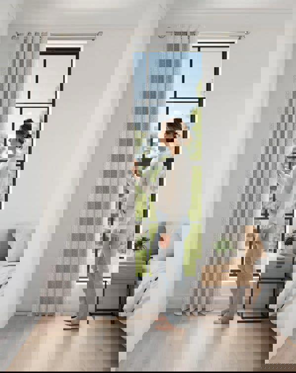 Anyhouz Anydrape 300cm Curtain Beige Modern Waffle Plaid for Living Room Bedroom Dining Balcony Luxury Window Drapes