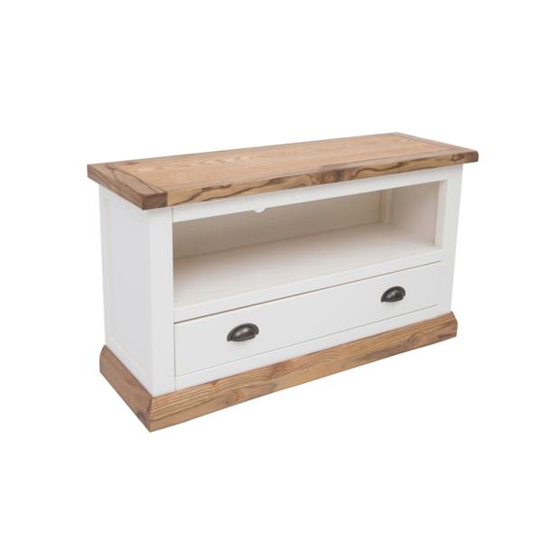 Cabinet Bits Tropea Off White 1 Drawer TV Cabinet Brass Cup Handle