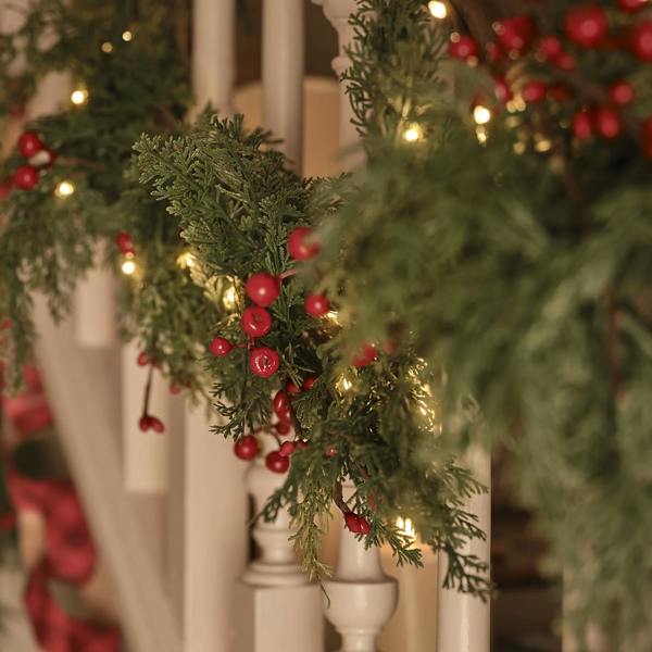 Pre-Lit Red Berry Christmas Garland - additional angle