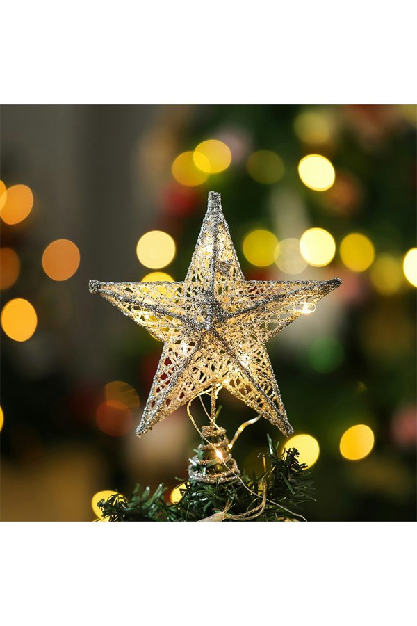Living and Home 20cm Christmas Tree Topper Silver Glitter Christmas Tree Star with LED Lights