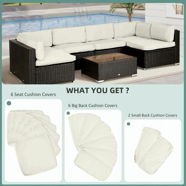 Cream cushion covers for 6-seat outdoor sofa set, included replacement covers