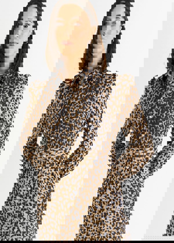 Gini London Brown Animal Print Military Mini Dress