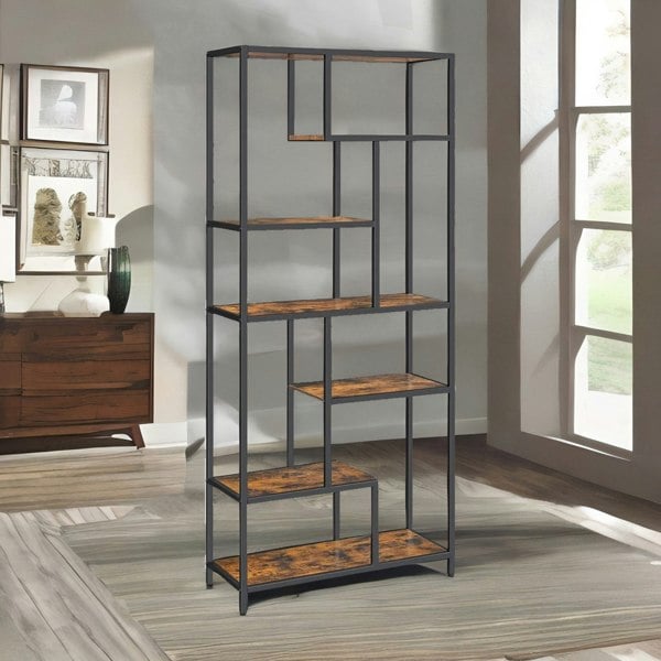 Rafaelo Mobilia 175CM Tall Industrial Bookcase With 6 Tiered Shelves