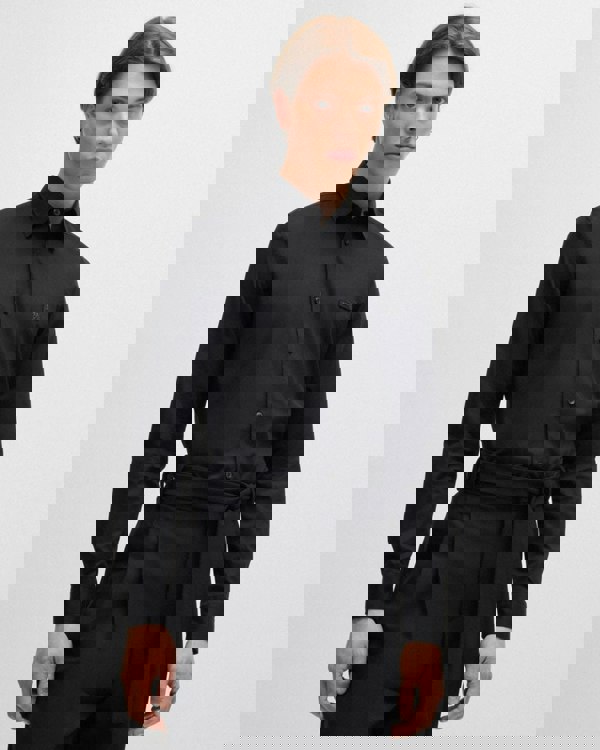 HUGO Ermo Mens Slim Fit Shirt in Stretch Cotton with Stacked Logo - Black 001