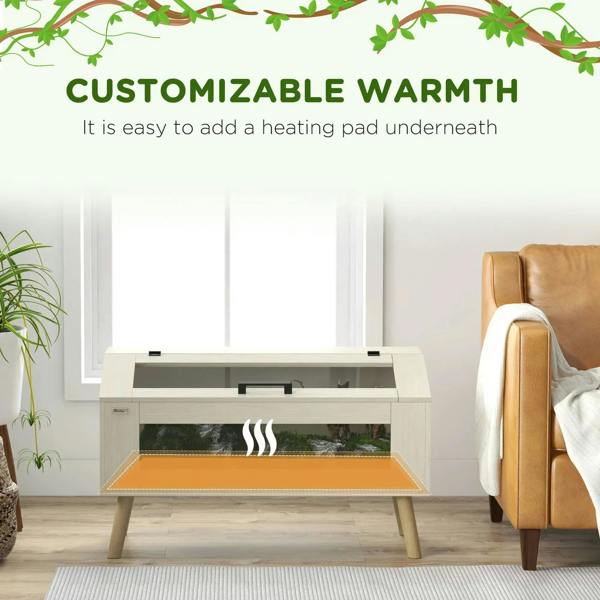 Oak 140L reptile enclosure with open top lid and tempered glass front window