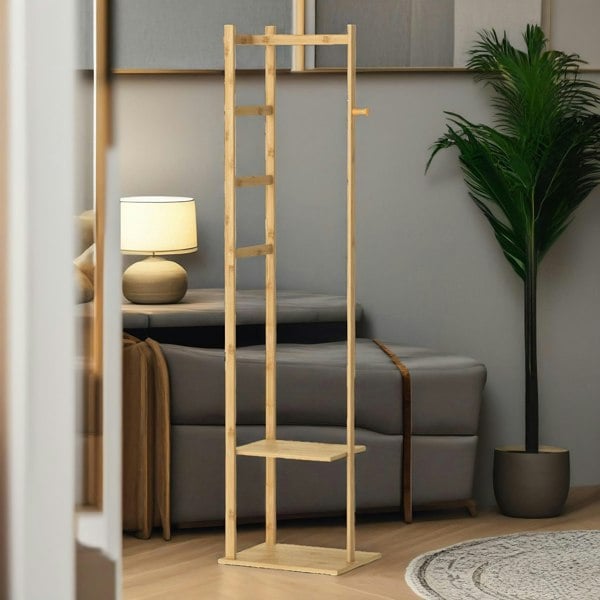 Rafaelo Mobilia Narrow Bamboo Clothes Rail With 2 Shelves