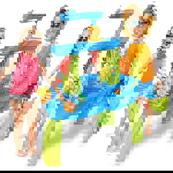 deAO Toys deAO 3-Tier Sand and Water Play Table – Kids' Outdoor Activity Set with Lid & 10+ Beach Accessories