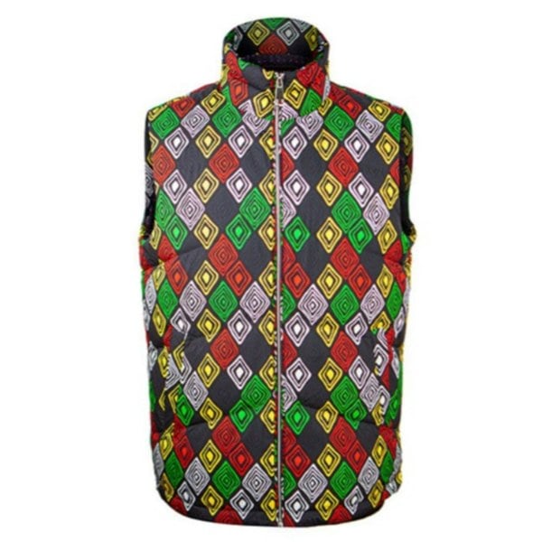 David WeJ Ethnic Print Padded Gilet - Black Multi