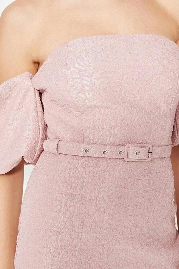 WOVCOR Belted Lined Textured Woven Dress