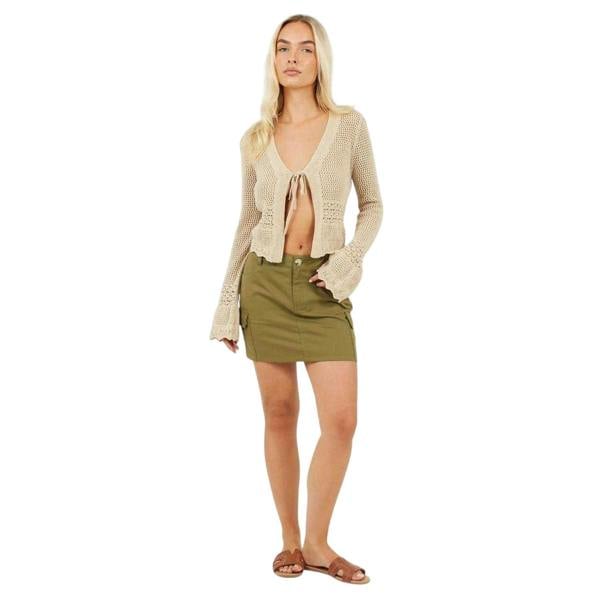 Brave Soul Womens Denim Cargo Pocket Mini Skirt - Khaki Green