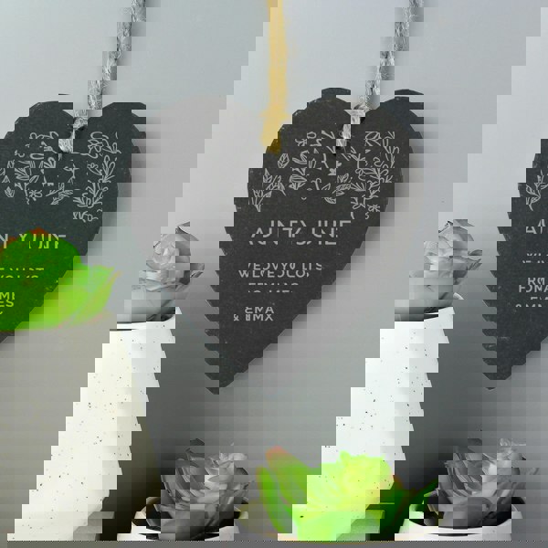 Personalised Memento Company Personalised Engraved Botanical Slate Heart Decoration