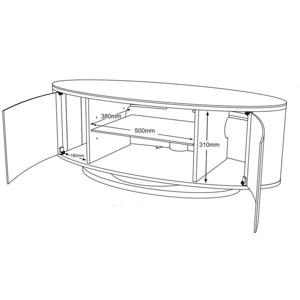 MDA Designs LUNA Beam Thru Remote Friendly up to 50" LCD/ OLED/ LED Gloss Black with Walnut Sides Luxury Oval TV Cabinet