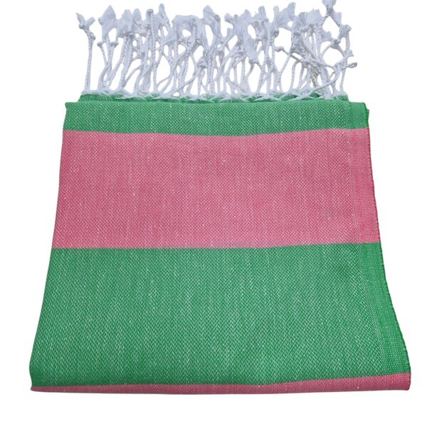 Cotton and Olive Olympos Cotton Hammam Towel - Apple Green and Candy Pink