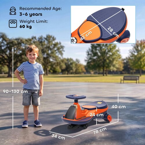 AIYAPLAY 2-In-1 12V Electric Wiggle Car with 2 Speeds, PU Wheels, Orange