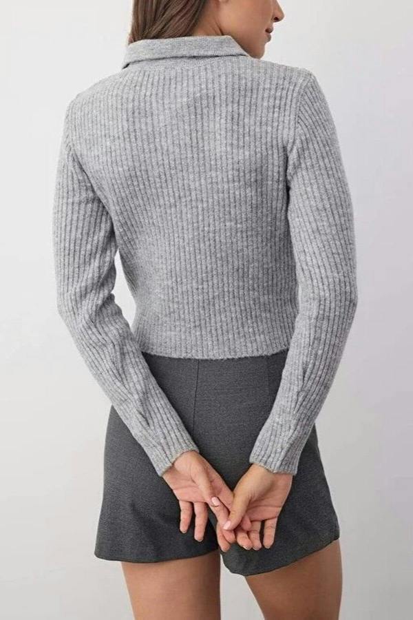 WOVCOR Soft Textured Knit Cardigan with Zipper Detail