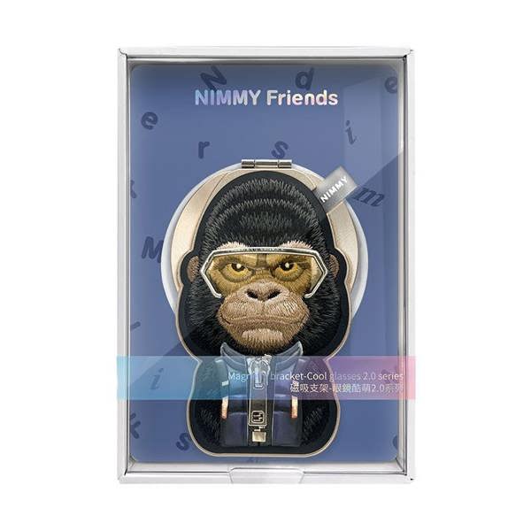Nimmy Friends Nimmy Cool & Cute 2.0 Gorilla Embroidery Magnetic Stand with MagSafe Black - N-KM-BSZJ-016