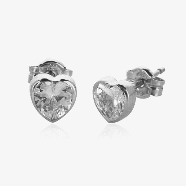 T. H. Baker 9ct White Gold Cubic Zirconia Heart Stud Earrings 5.57.0183
