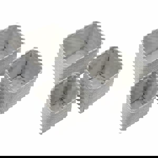 JVL Serena Square Fabric Storage Baskets for Home Organisation, Set of 3, Light Grey