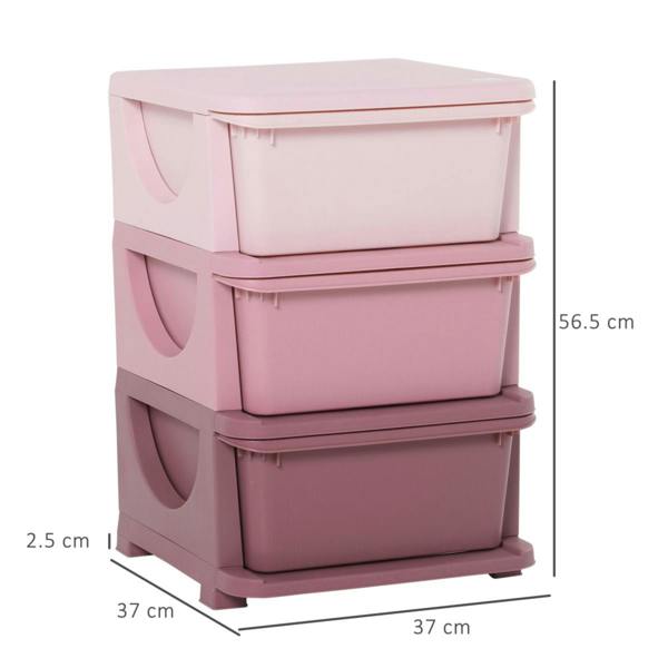 Dyzi Kids 3 Drawer Storage Unit Vertical Toy Clothes Organiser