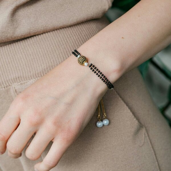 The Colourful Aura Indian Gold Plated Black Bead Everyday Mangalsutra Minimalist Nazaria Bracelet