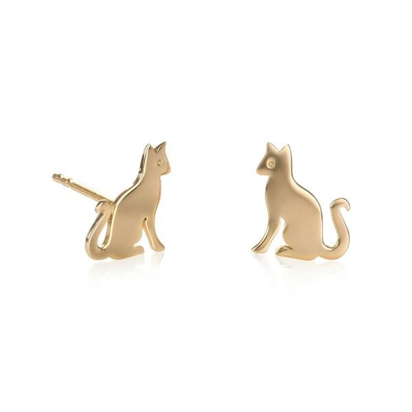 namana Gold Plated 925 Sterling Silver Cute Cat Shaped Small Stud Earrings for Women