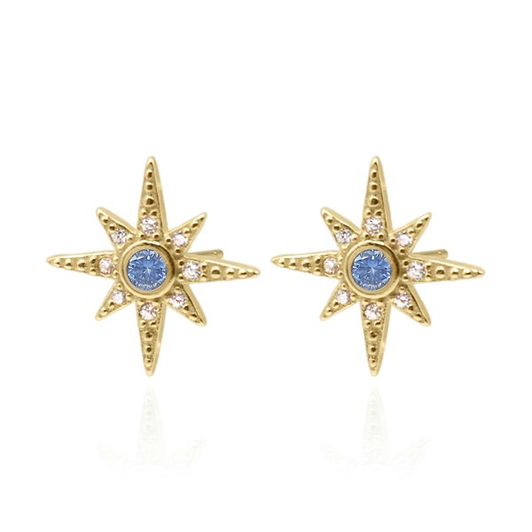 Luna Charles Ursa Birthstone Star Stud Earrings - 18K Gold Plated