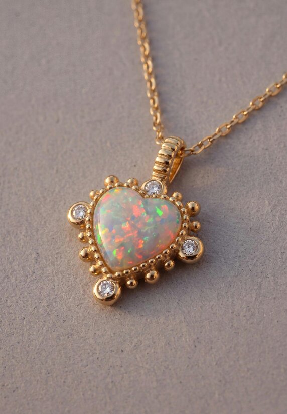 Latelita Angelique White Opal Heart Pendant Necklace Gold
