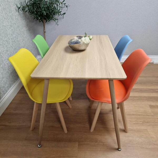 Kosy Koala Modern Rectangle Wood Effect Dining Table Set With 4 Mix Plastic Chairs Dining Room Furniture