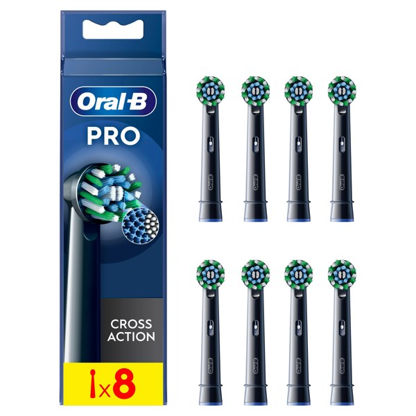 Oral-B Pro Cross Action Black Toothbrush Heads, 8 Counts