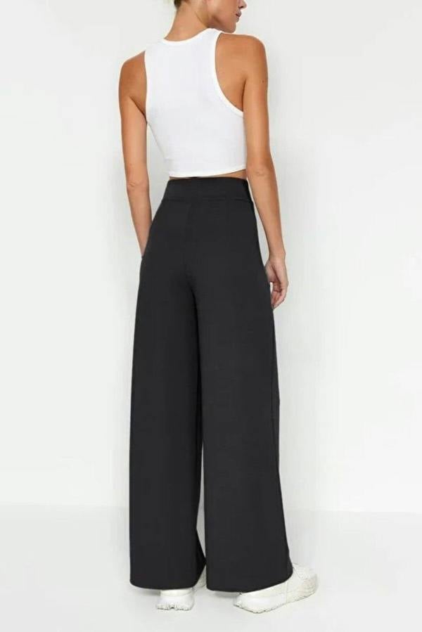WOVCOR High Waist Pleated Wide Leg Trousers with Velcro Closure
