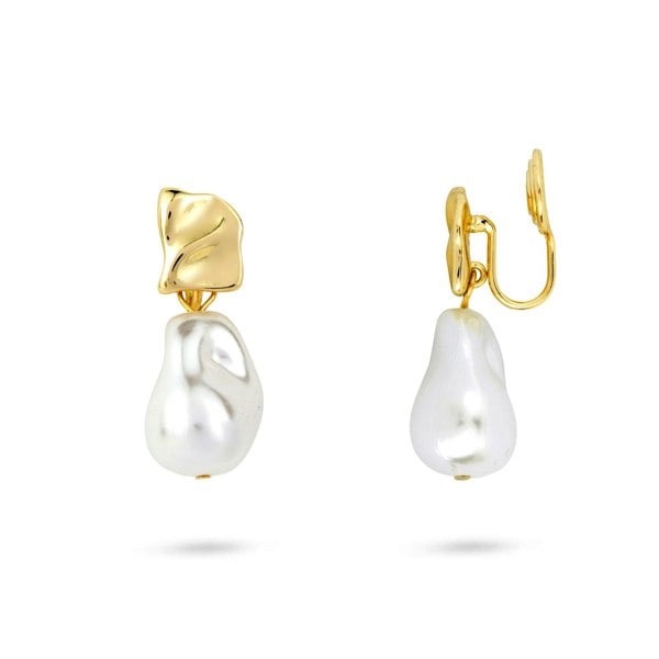 Gold Trip Drop Pearl Clip On Earrings