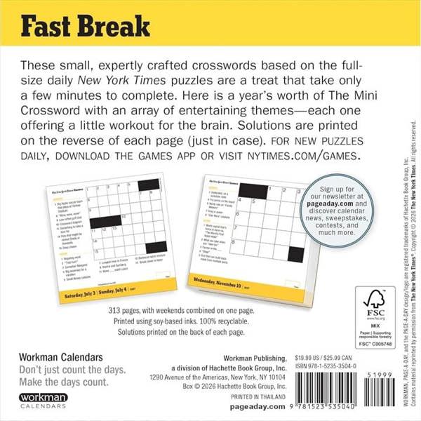 New York Times Mini Crossword Desk Calendar 2027, Desk Calendars, Day To View, Entertainment, Gift