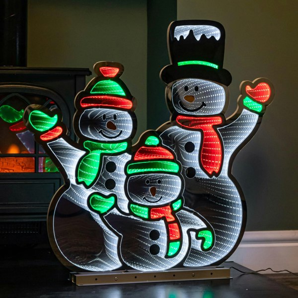 Samuel Alexander 65cm Infinity Standing Snowmen Family on Metal Base with White, Red & Green LEDs