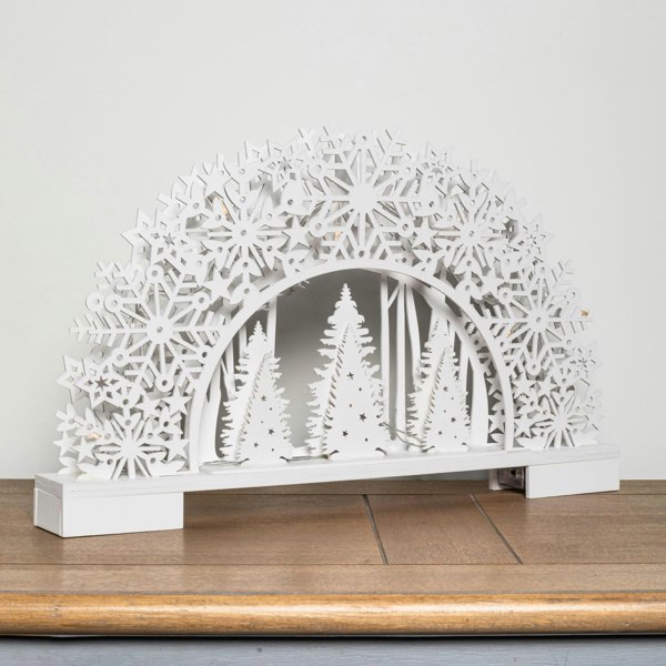 Samuel Alexander 45cm Battery Operated White Wooden Snowflake Arch & Christmas Trees with 10 Warm White LEDs